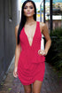 Sexy Pink Deep V Neckline Front Draped Club Dress
